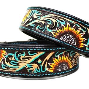 Leather Hand Tooled Dog Collar- Large